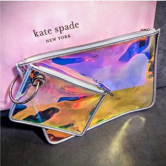 kate spade Handbags - Kate Spade Iridescent Clutch/Cosmetic Pouch Set w/Pink Dust Bag/ NWOT